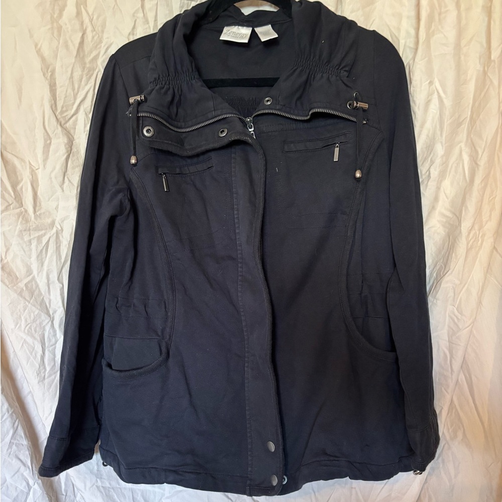 ✨SALE✨Zenergy Chicos Black Zip Up Jacket Womens Size 2 Large Heavy W/ Pockets